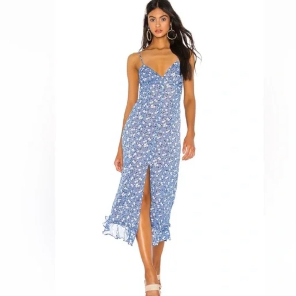 (XS) Majorelle Quincy Blue Ditsy Floral Midi Dress Size XS